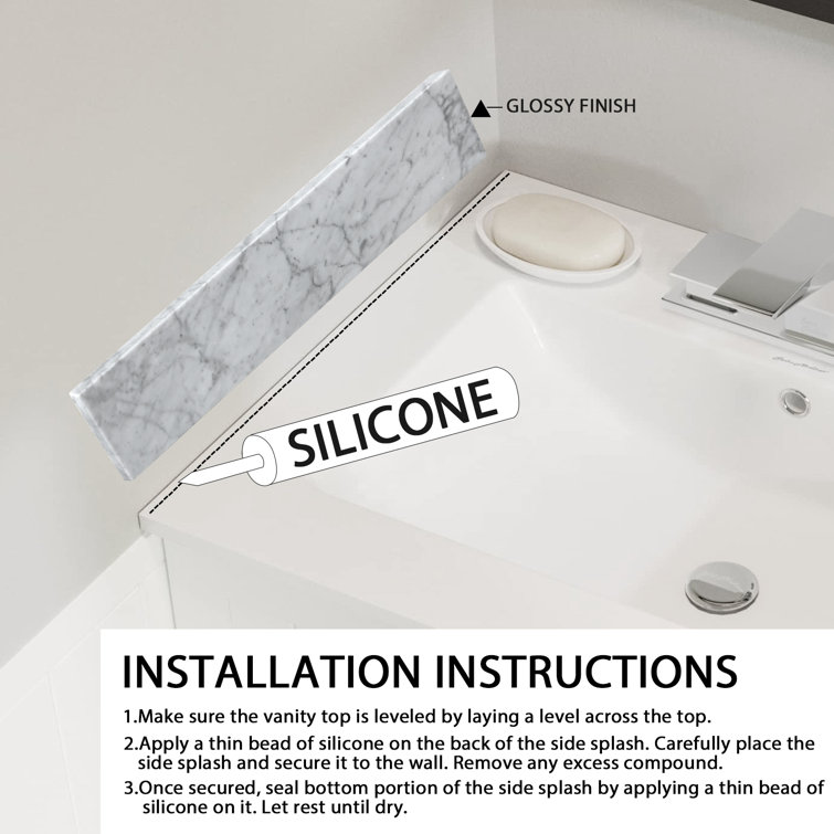 PROOX 21.25" Wide White Carrara Marble Side Splash For Vanity Sink Top